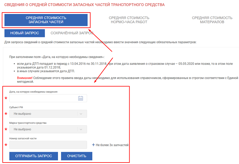 Cnоимость запчастей по РСА